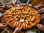 HelloEggroll's Golden Trio Platter. Three dozen egg rolls, 1 dozen of Avocado, Southwestern and Pizza Egg Rolls. Served on a party platter.